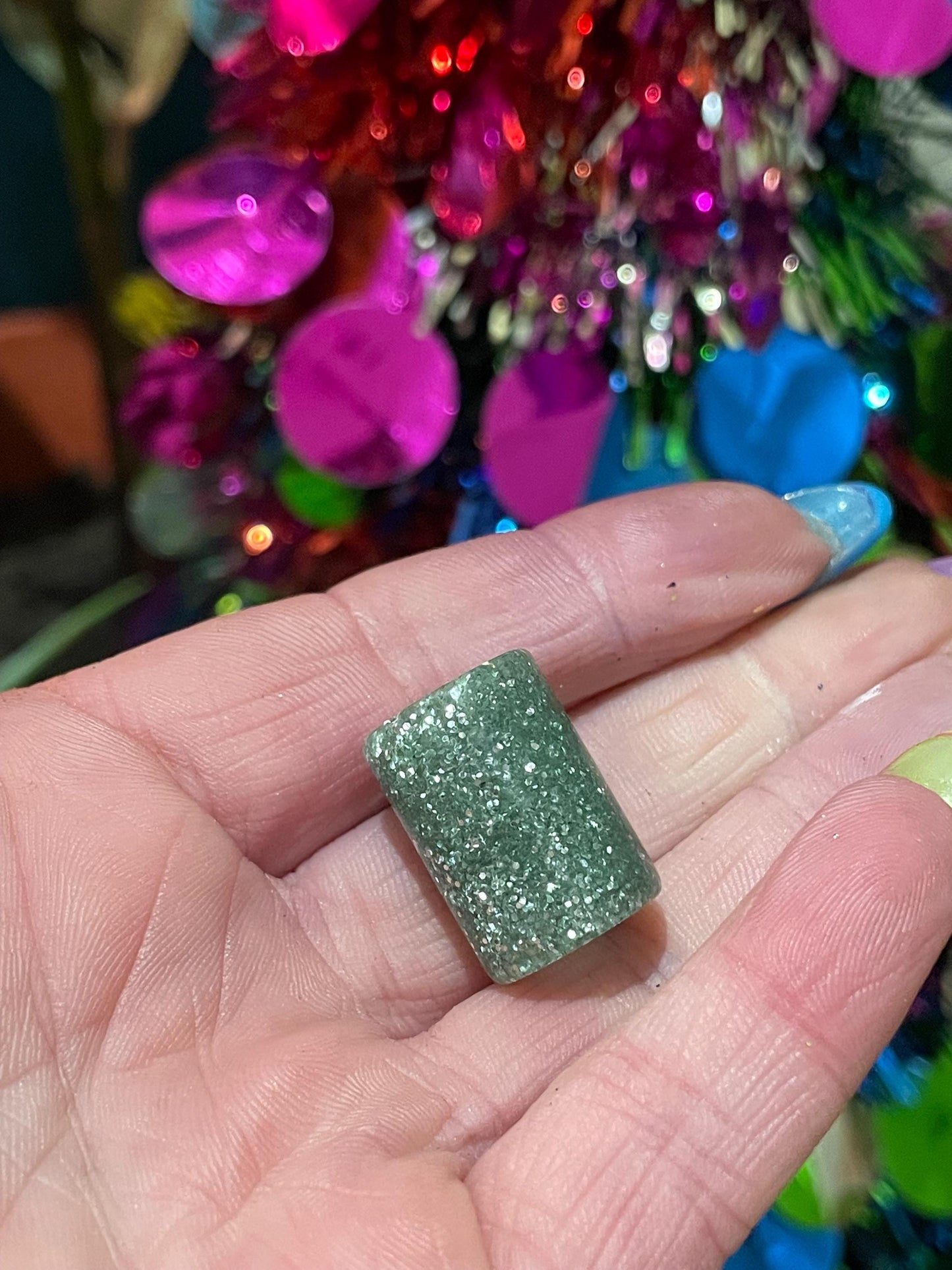 Sage Glitterbomb Acrylic Dreadlock Bead